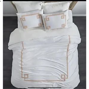 Villa by Noble Excellence Greek Key King Pillow Shams White & Blush Pink New